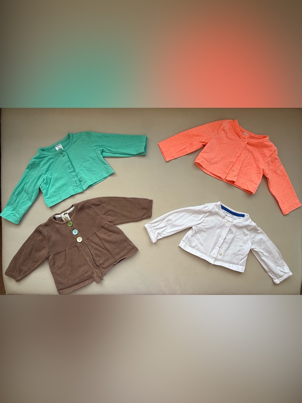 Carter's Girls Button-Front Cardigan Set in Teal, Coral, Brown, and White